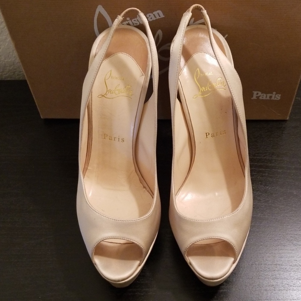 Christian Louboutin Platform Satin Nude Heels 39.5 - Picture 2 of 8